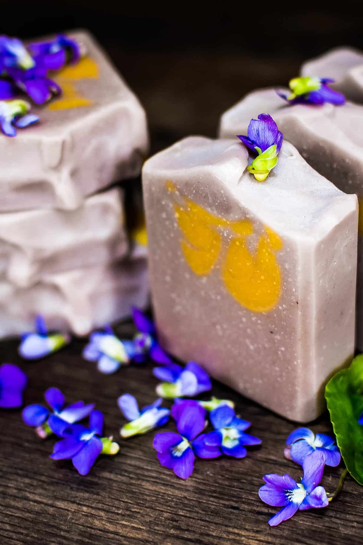 violet soap bars with purple flowers