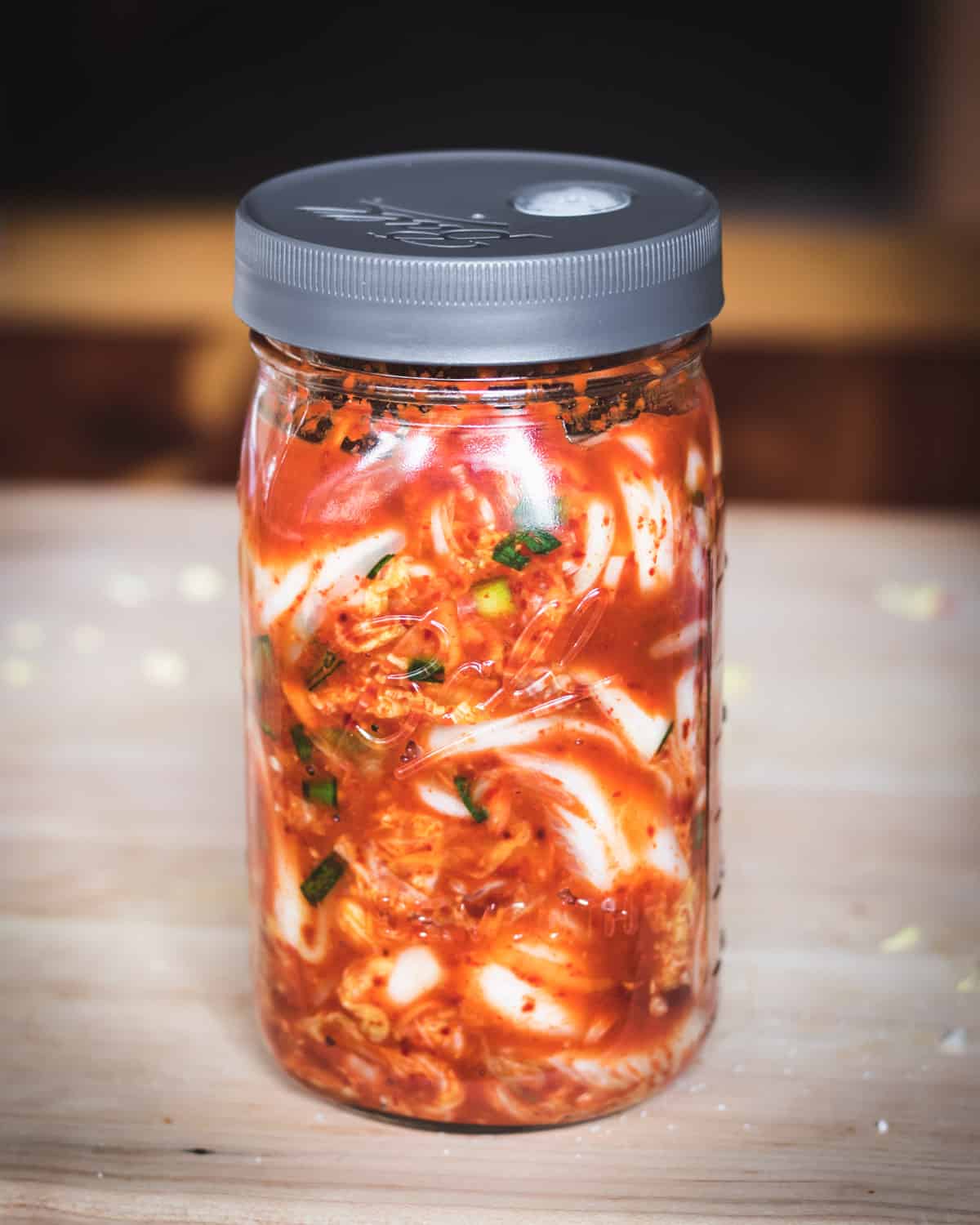 a jar of kimchi fermenting