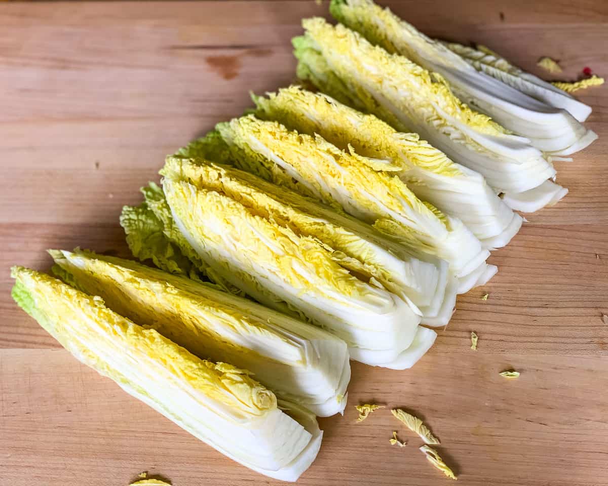 napa cabbage cut into long ribbons