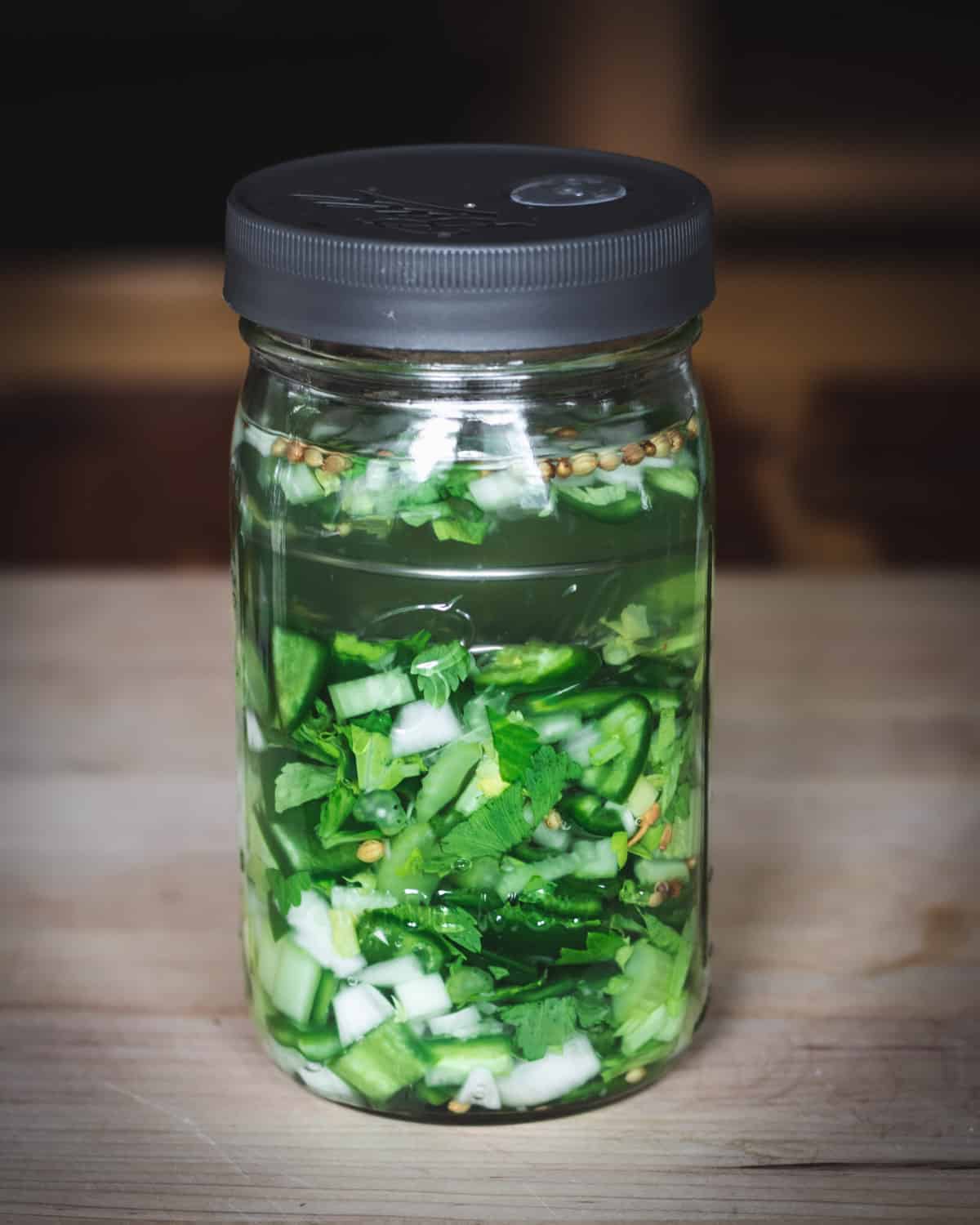 jalapeno hot sauce in jar before fermenting