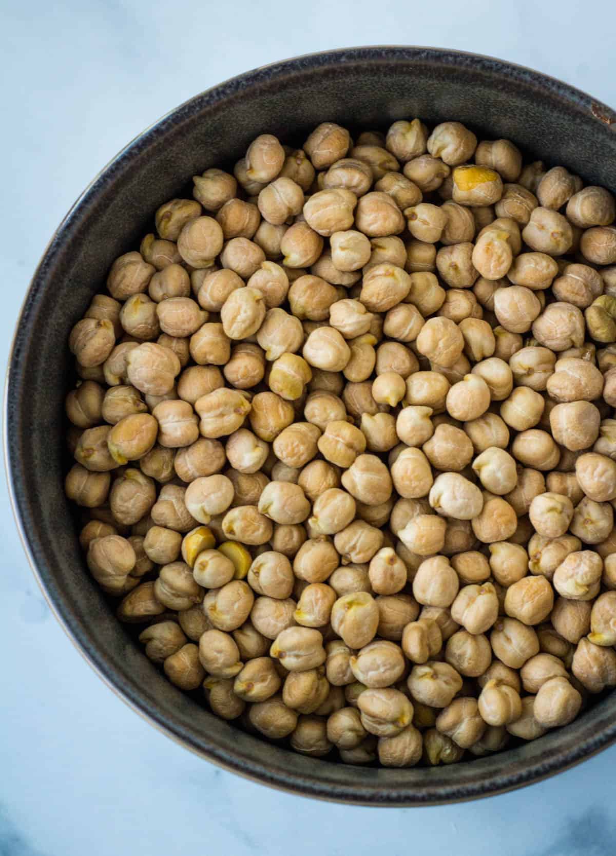 a bowl of dried chickpeas (garbonzo beans)