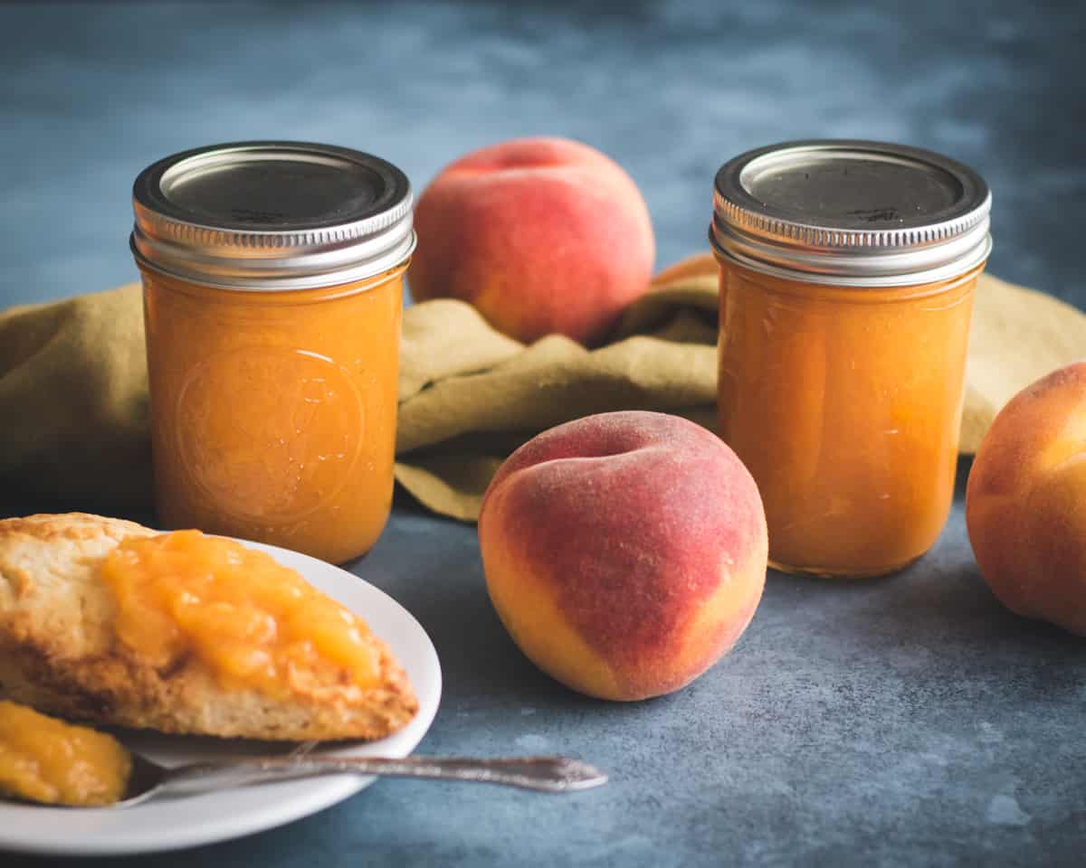 ball jars of peach jam