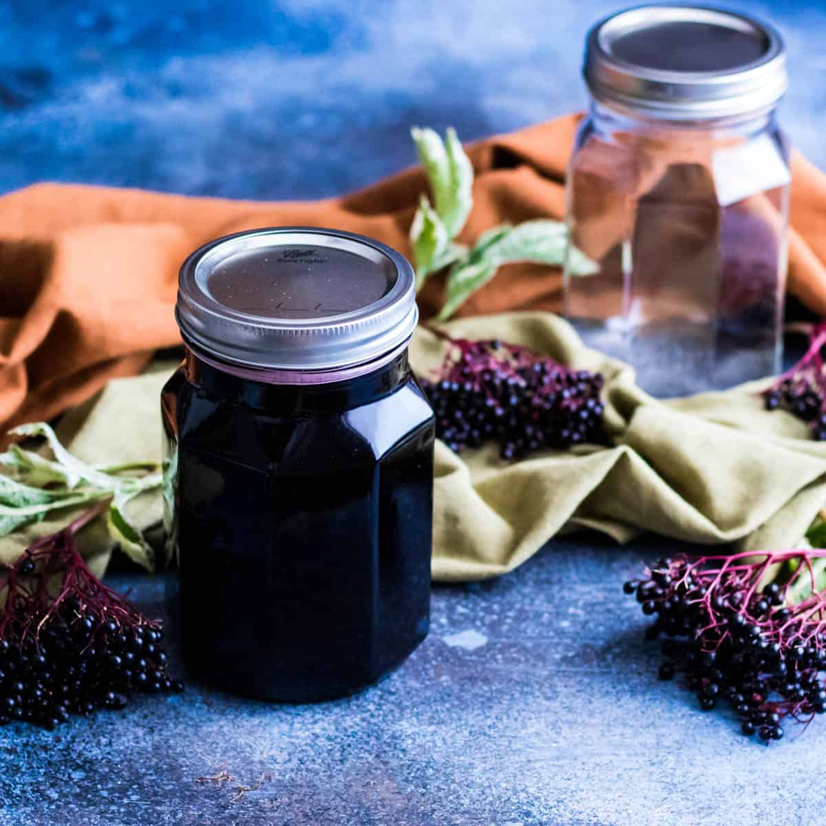 elderberry syrup in ball sharing jar