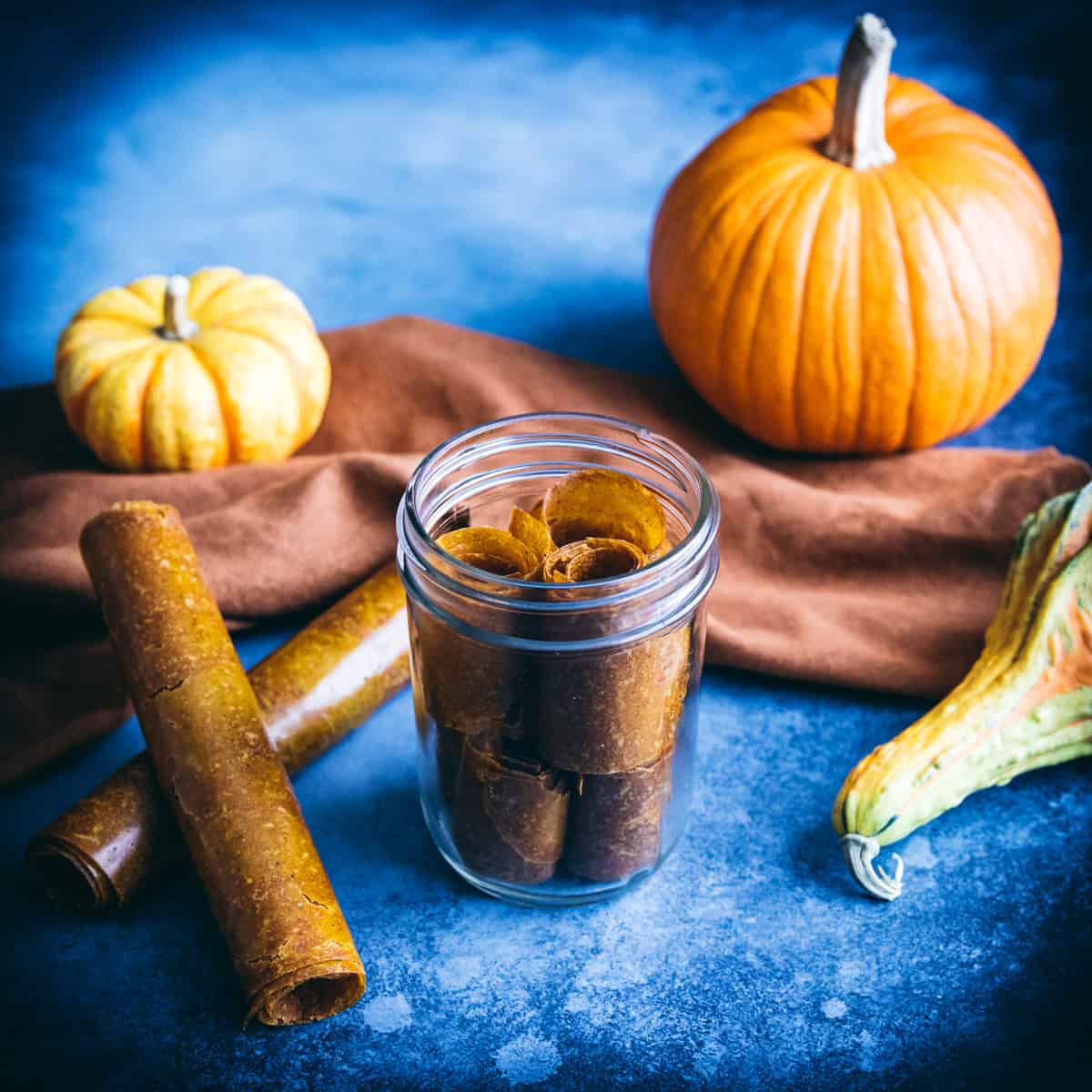 pumpkin leather roll ups in a jar