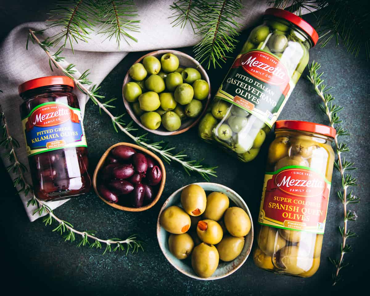 bowls and jars of different kinds of olives