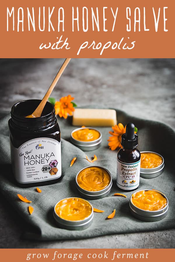 manuka honey salves with propolis on a table
