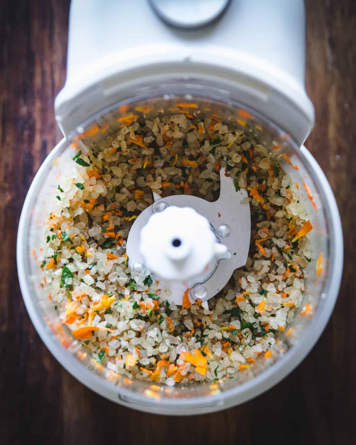 coarse sea salt and herbs blended in a food processor