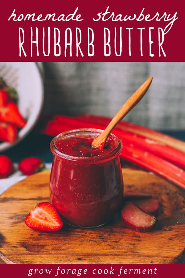 a jar of homemade strawberry rhubarb butter