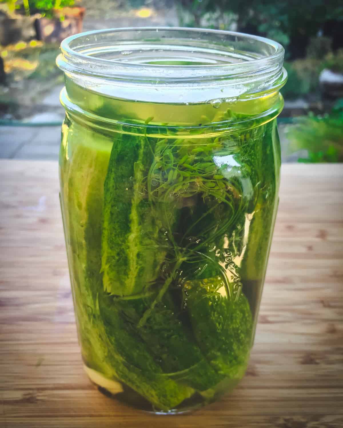 a quart jar of cucumber spears to make quick pickles