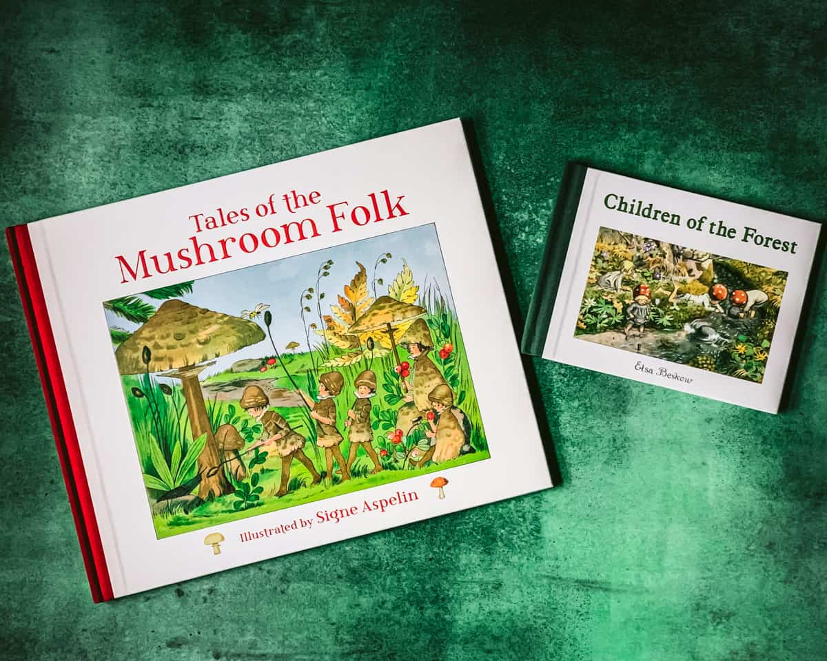 tales of the mushroom folk and children of the forest books on a green table