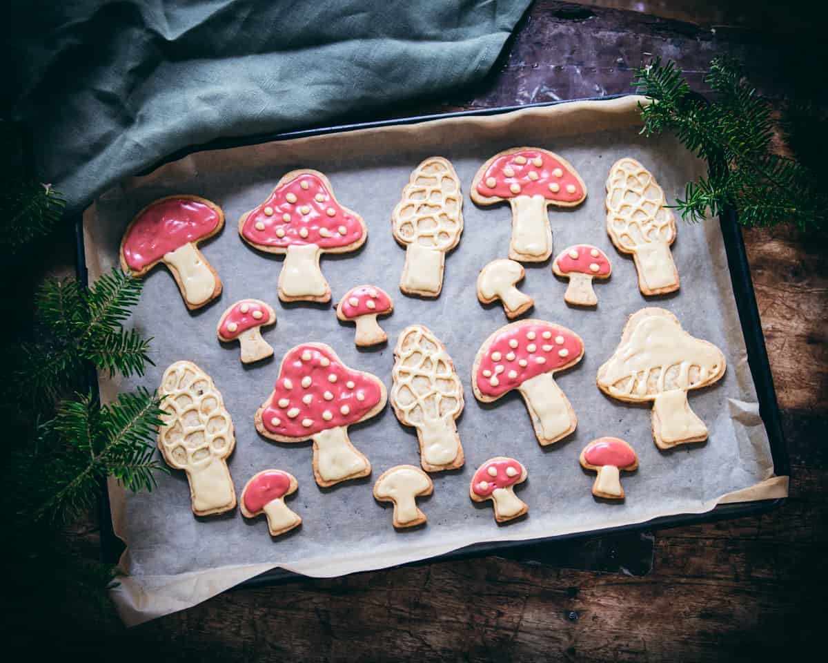 Mushroom Cookies with Maple Icing and Candy Cap Mushrooms