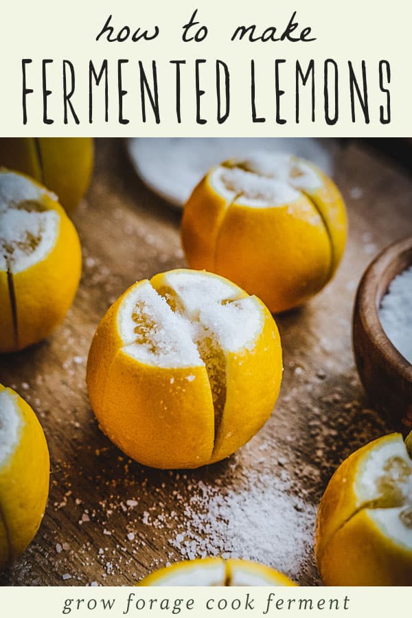 Lemons with the tops cut off and sliced in quarters standing on end and sprinkled with salt, on a wood cutting board. 