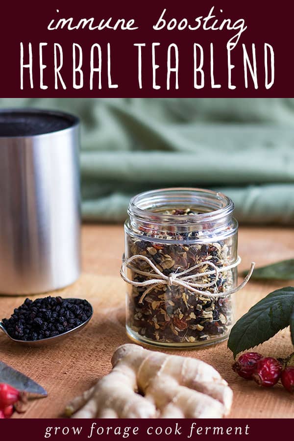 a jar of immune boosting herbal tea blend