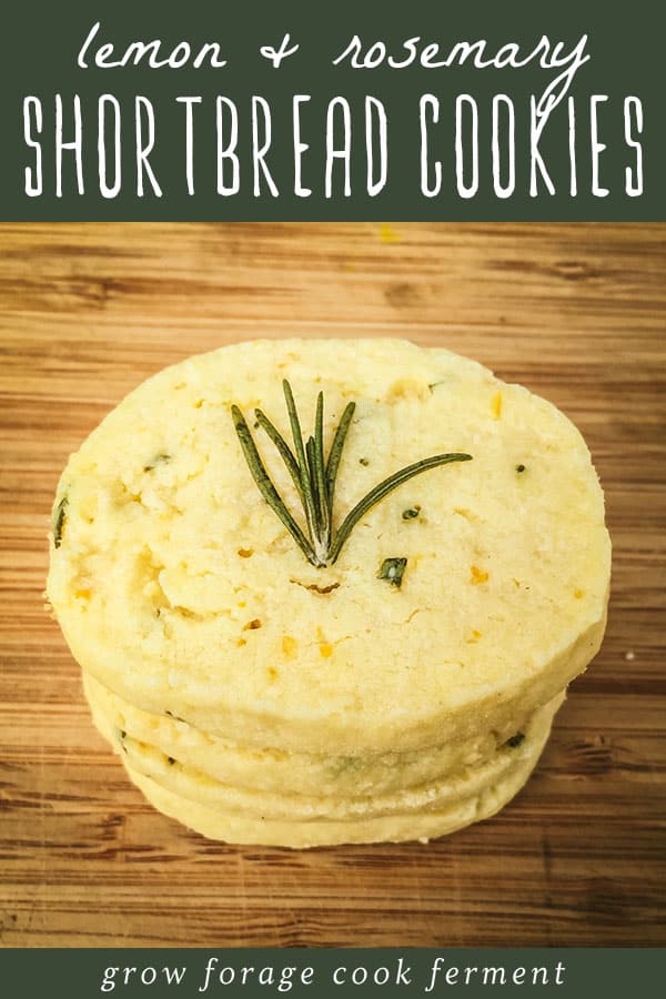 a stack of lemon and rosemary shortbread cookies