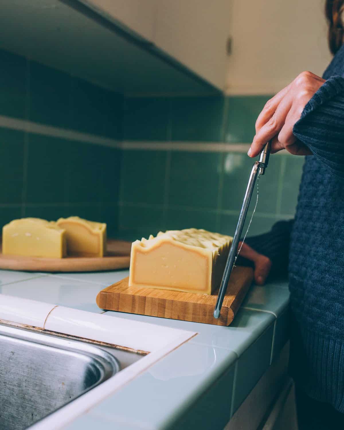 cutting the shampoo bars