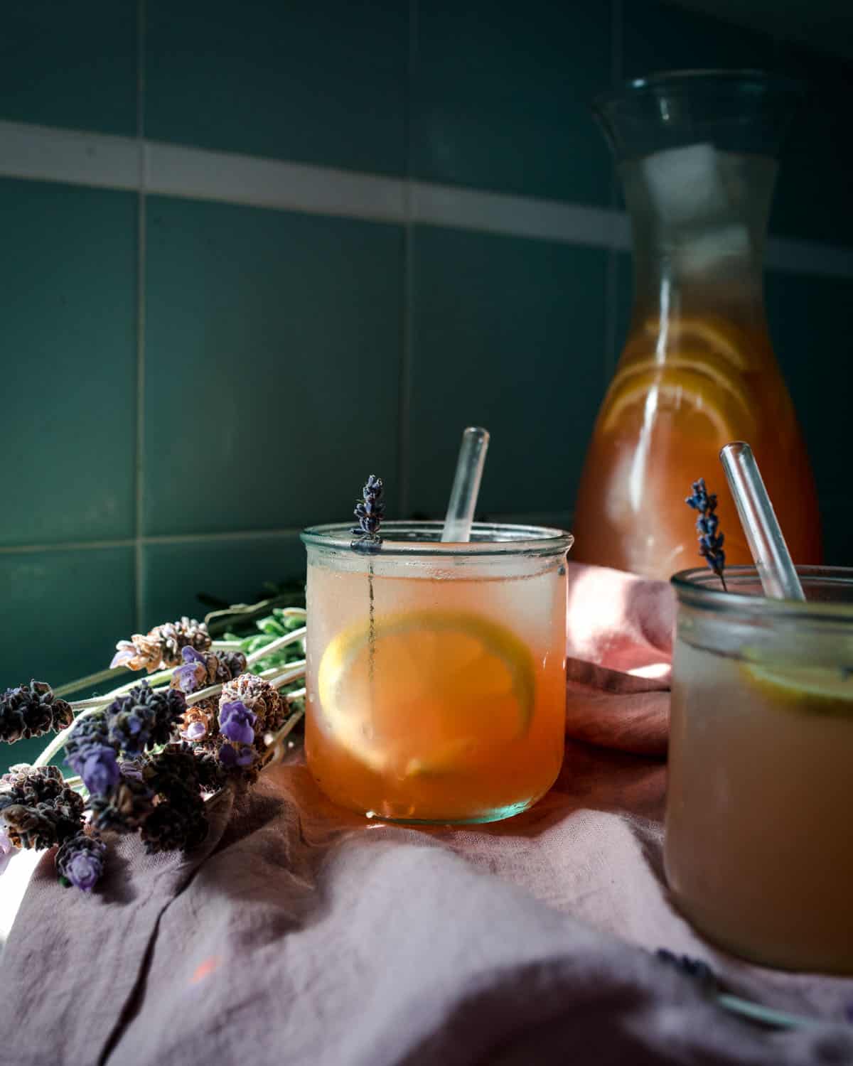 A glass of lavender lemonade. 