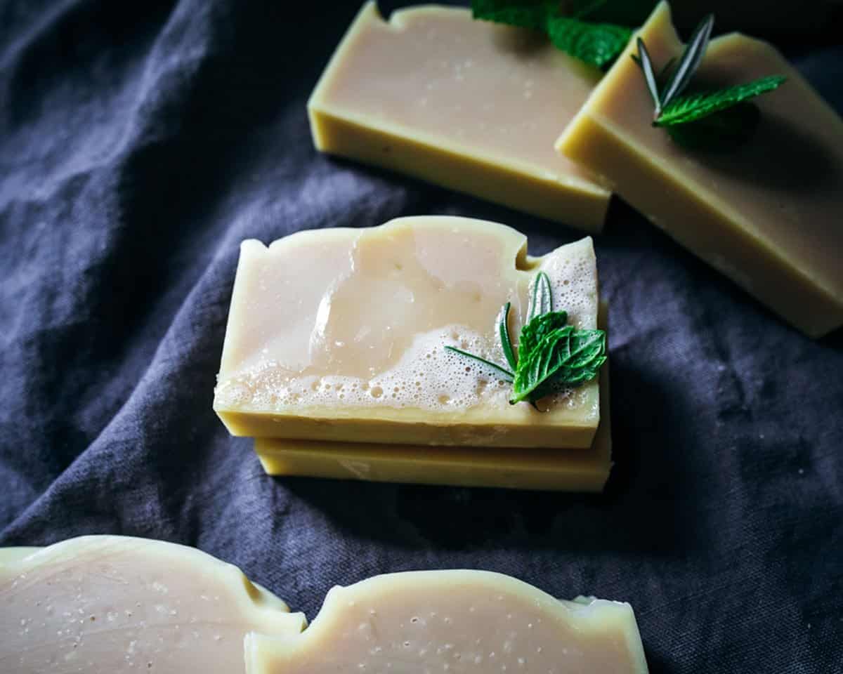 rosemary mint shampoo bars on a cloth