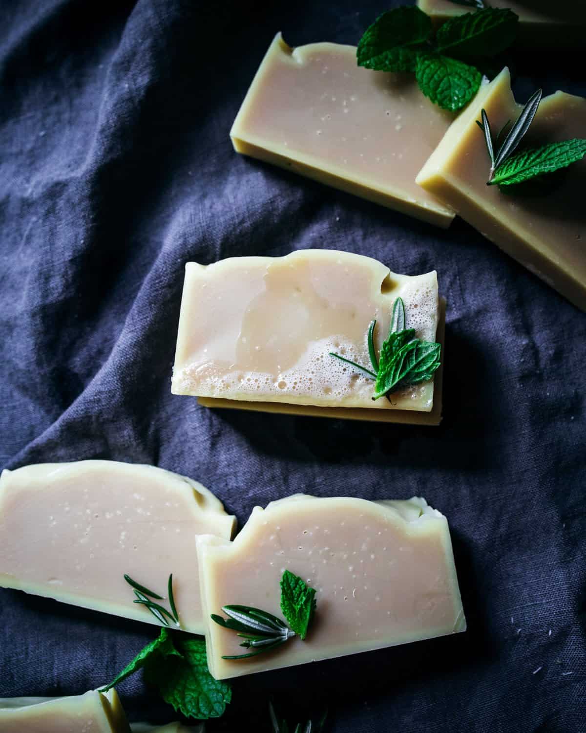 finished shampoo bars with rosemary and mint