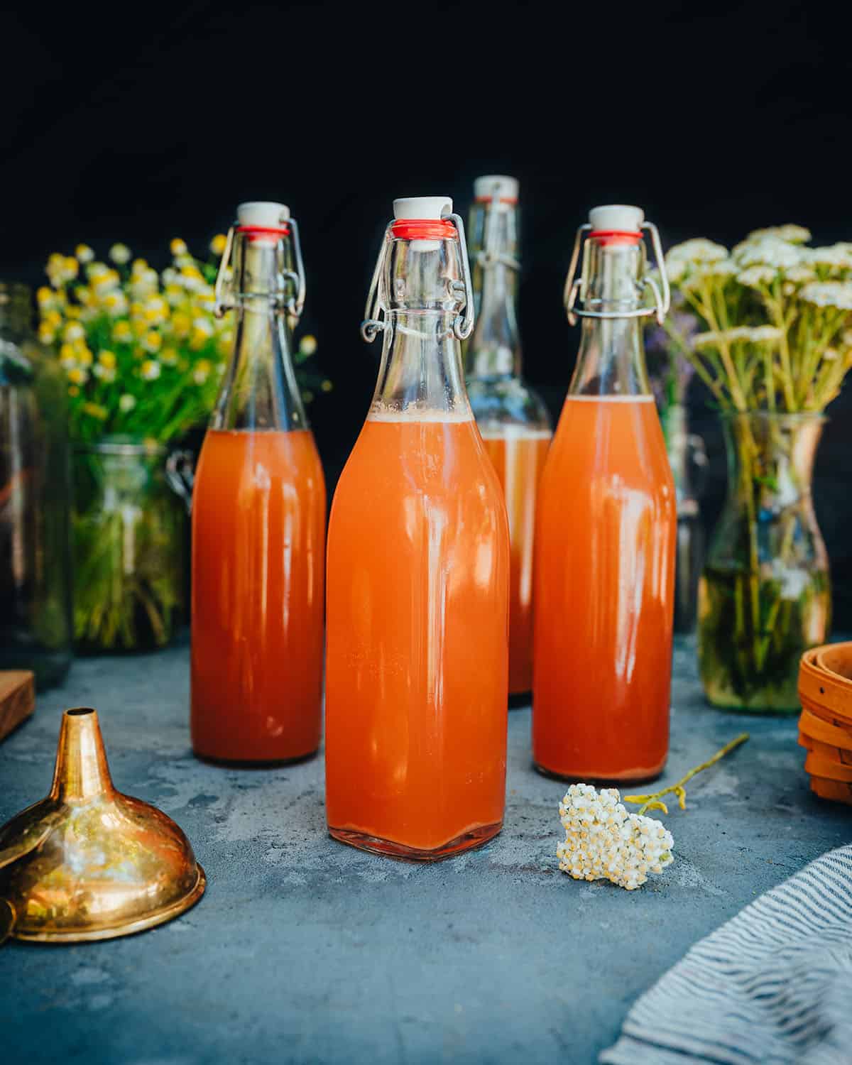 Bottled yarrow rose soda. 