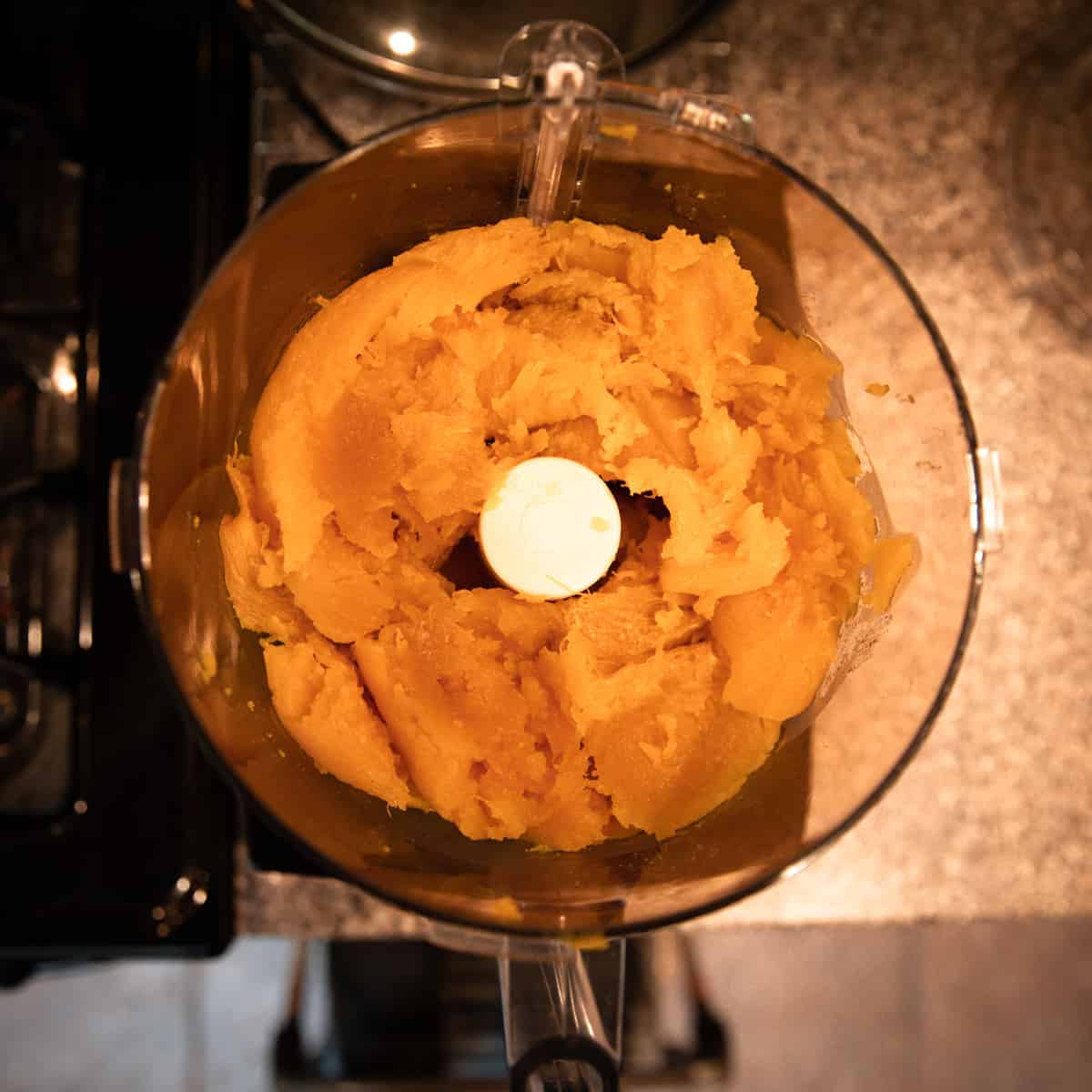 Pumpkin puree blended in a food processor. 
