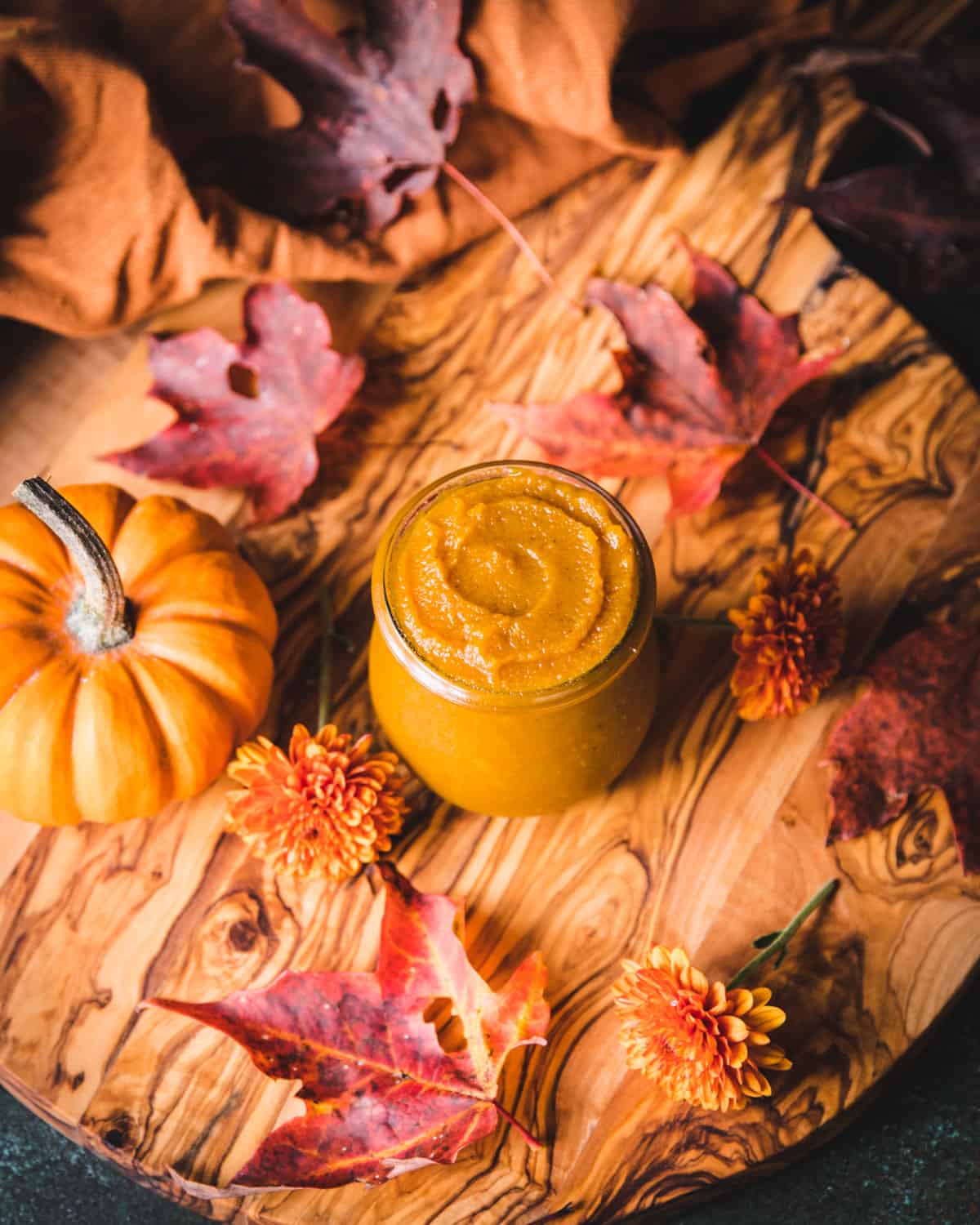 Pumpkin butter in a jar top view. 