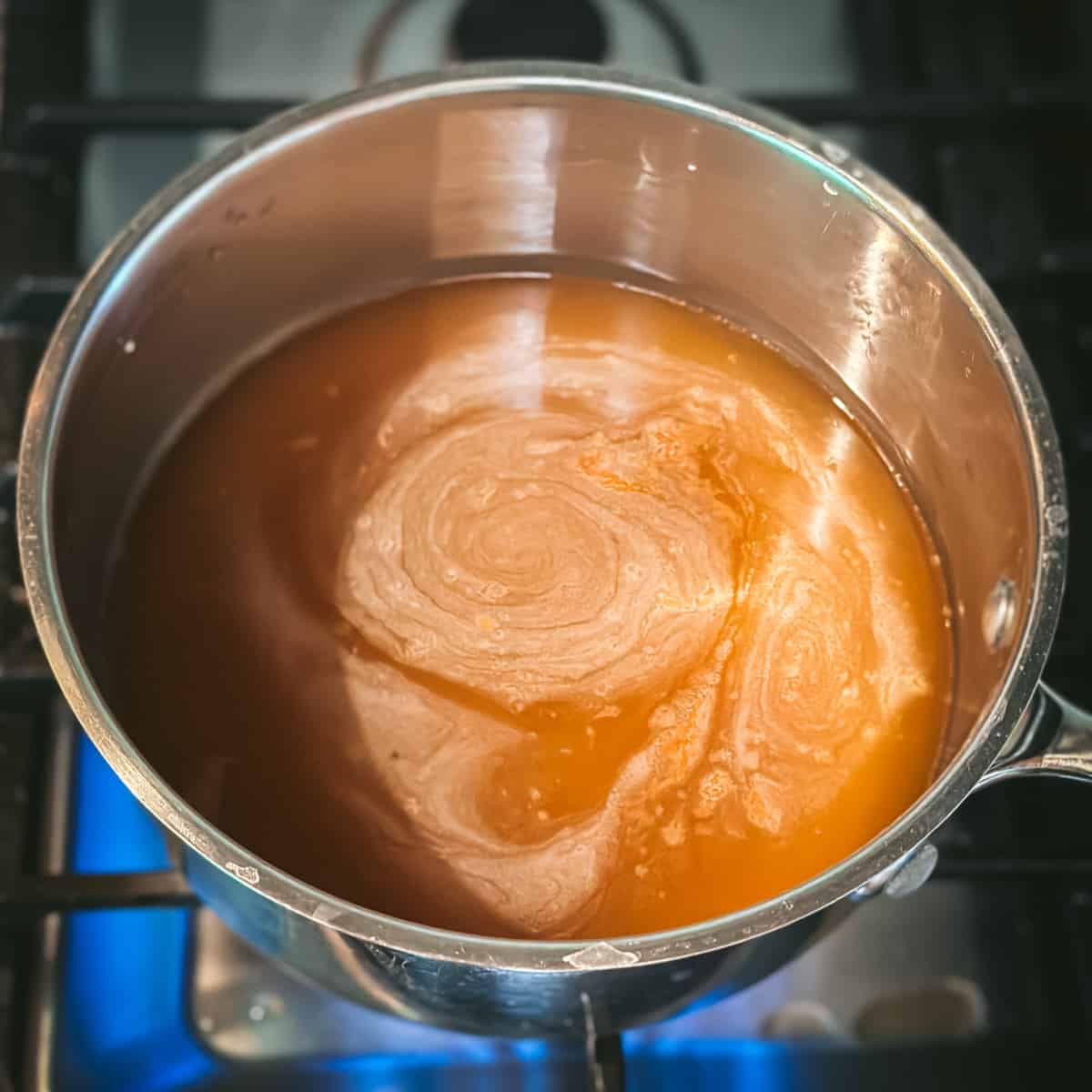Brine heating up in a saucepan.
