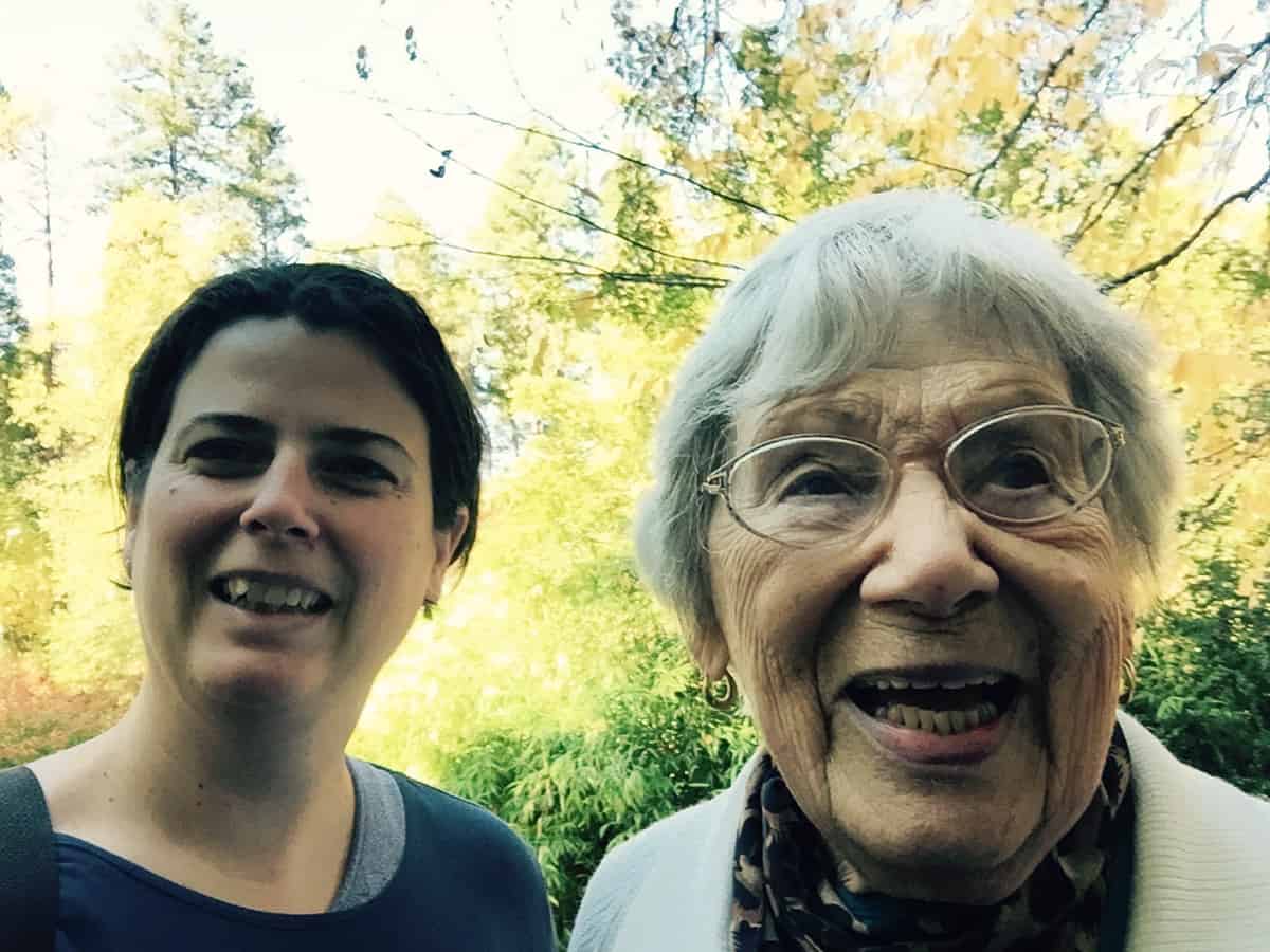 colleen and grandma grace with trees in the background