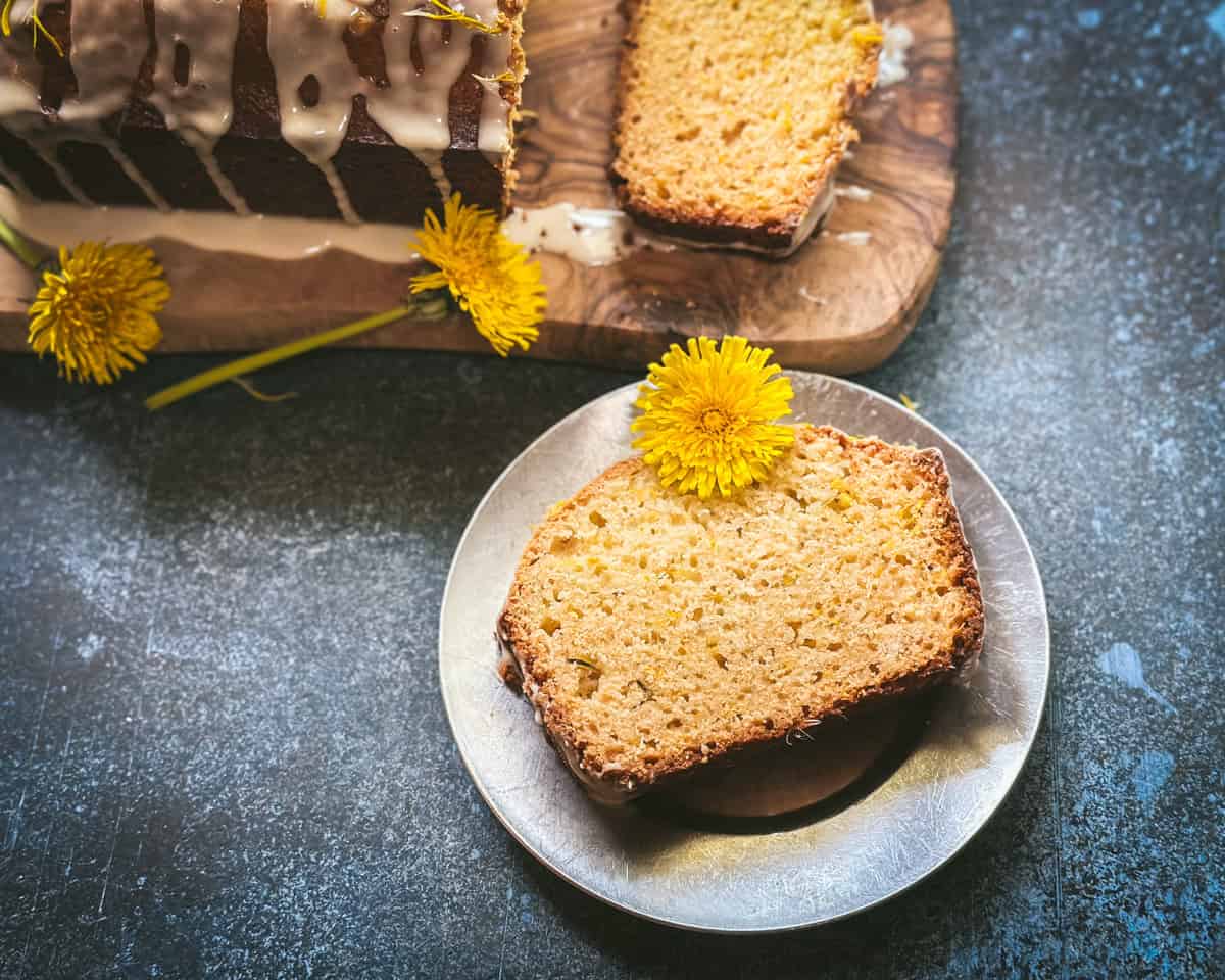 A slice of dandelion bread.