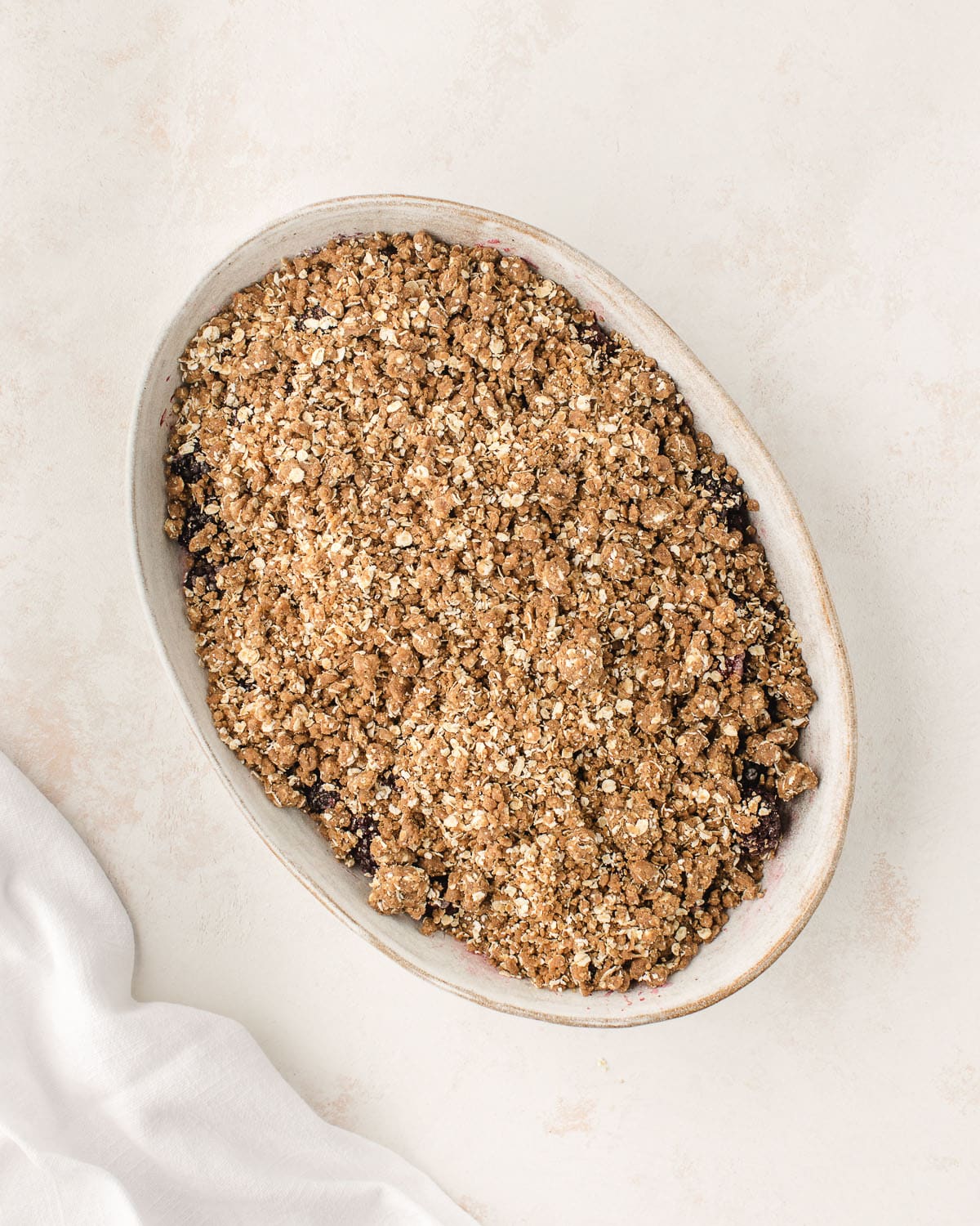 Pre-baked blackberry crisp. 