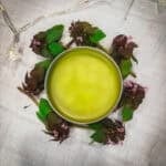 Purple dead nettle salve, top view.